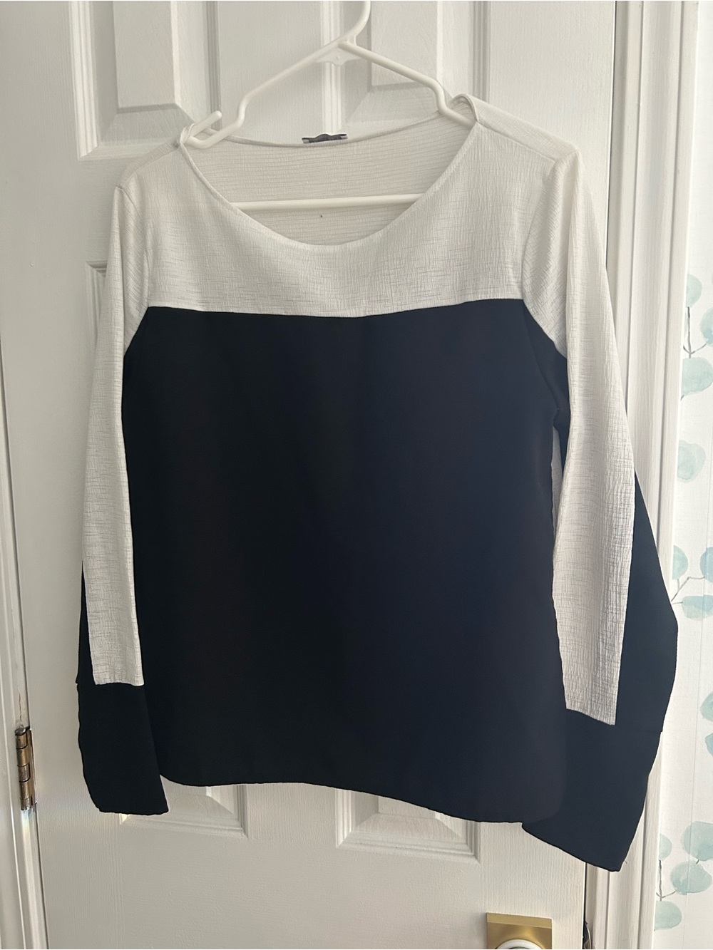 Zara White and Black Two-Tone Long Sleeve Top